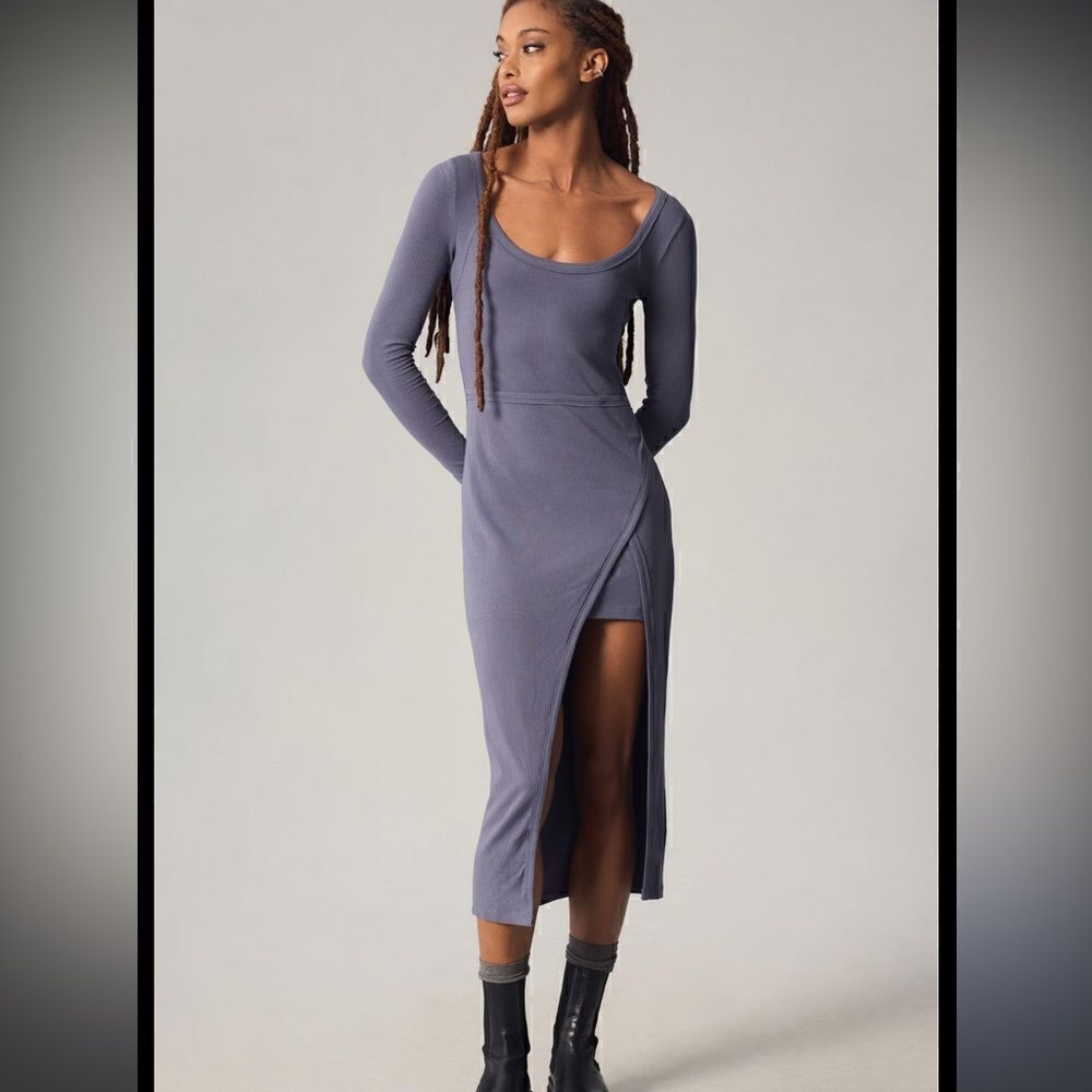 NWT Daily Practice by Anthropologie Wrap Midi Dress Large FOLKSTONE GREY